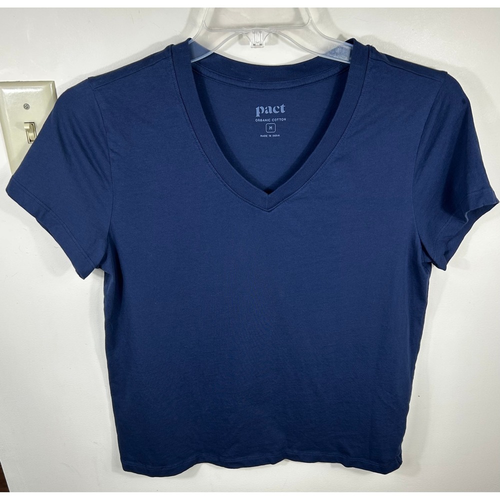 Pact V-Neck Tee Shirt Women M Navy Organic Cotton Sustainable Capsule Normcore